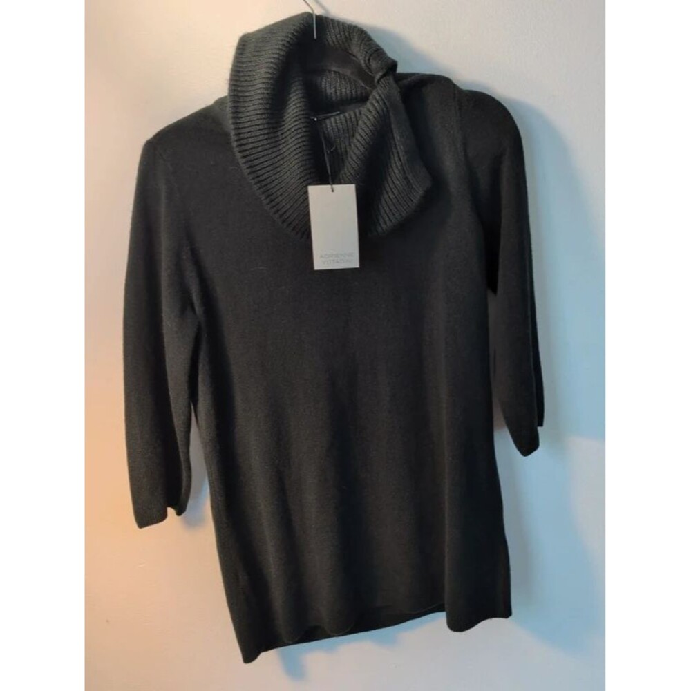 NWT Adrienne Vittadini Black Ribbed Cowl Neck Sweater Size M